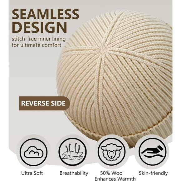 Women\'s Beanie Beige Wool Unisex Cuffed Knit Winter Warm Skull Ski Hats Caps main image 7